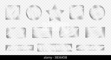 Cartellino argento graffiato della lotteria su sfondo trasparente - elementi doodle macchiati con sfumature di gesso. Illustrazione Vettoriale