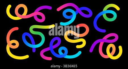 Colore arcobaleno sfumato forme astratte organiche della linea di scarabocchi. Stile curvo disegnato a mano. Illustrazione Vettoriale