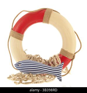 Lifebouy e rete da pesca con pesce Foto Stock