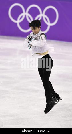17 febbraio 2018 - Pyeongchang, Corea del Sud - YUZURU HANYU del Giappone gareggia il suo pattinaggio libero in Mens Single Skating sabato 17 febbraio 2018 presso la Gangneung Ice Arena ai Giochi Olimpici invernali di Pyeongchang. Foto di Mark Reis, ZUMA Press/The Gazette (immagine di credito: © Mark Reis via ZUMA Wire) Foto Stock