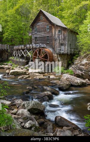Glade Creek Grist Mill in primavera, Babcock State Park, West Virginia Foto Stock