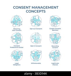 Icone di concetto blu morbido per la gestione dei consensi Illustrazione Vettoriale