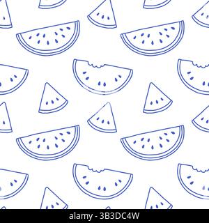 La dolce vita spara anguria senza cuciture. Illustrazione vettoriale blu su bianco di poster disegnati a mano in stile italiano. Decorazioni per stampe murali, per Illustrazione Vettoriale
