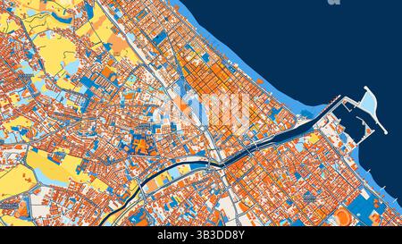 Mappa artistica colorata di Pescara con etichette ed edifici con molti dettagli per strade urbane, sentieri e strade. Foto Stock