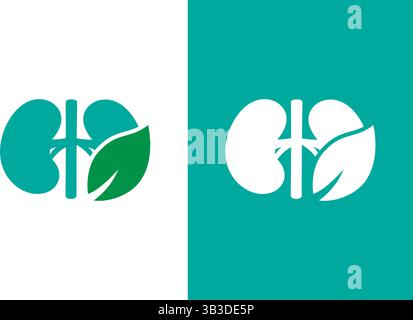 Combinazione di reni e foglie. Modello di disegno logotipo per la cura dei reni. Illustrazione Vettoriale