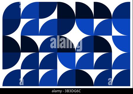 Motivo geometrico senza cuciture con forme a semicerchio astratte blu scuro e blu navy su sfondo bianco Illustrazione Vettoriale