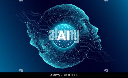 Concetto di intelligenza artificiale. AI semiconductor e volti umani. Illustrazione Vettoriale