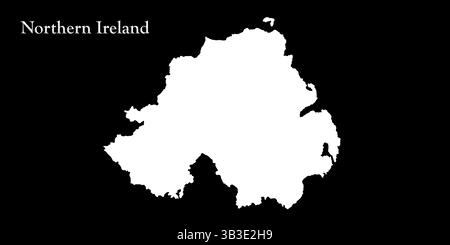 Irlanda del Nord Mappa bianco isolato su sfondo nero 3D illustrazione Foto Stock
