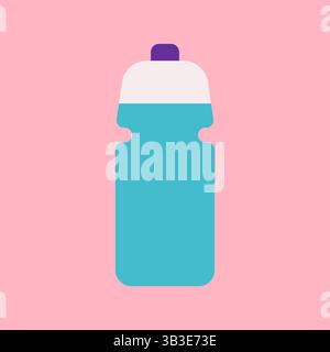 Design piatto Vector con acqua blu in bottiglia bianca, simbolo della cura del corpo in un gioco sportivo. Illustrazione della vitalità, dell'energia pulita per gli sportivi, eas Illustrazione Vettoriale