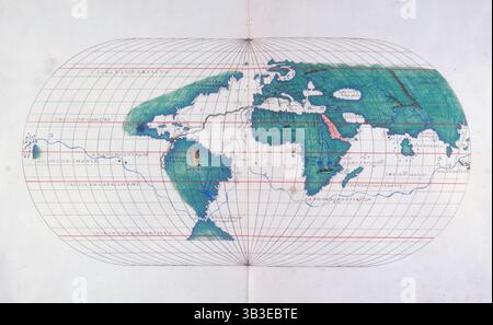Mappa che traccia il percorso di Magellano, 1536. Nel 1519, mentre era al servizio della Spagna, il navigatore portoghese Ferdinando Magellano comandò cinque navi in un viaggio dalla Spagna per tentare di raggiungere le Indie Orientali lungo la rotta occidentale. Raggiunse il Sud America più tardi quell'anno, e circondò la punta meridionale del continente attraverso lo stretto che ora porta il suo nome, diventando così il primo europeo a navigare nel Pacifico. Raggiunse le Filippine nel 1521, ma poco dopo fu ucciso in una schermaglia a Cebu. I sopravvissuti al comando di Juan Sebastián del Cano, nell'unica nave rimasta, Foto Stock