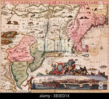 Mappa di New York e New England, 1710. Da Totius Neobelgii Nova et Accuratissima Tabula. Tipo Foto Stock
