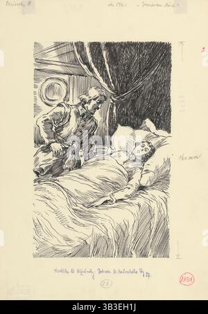 2.- sto morendo, Moric..., 1953. Ulteriori informazioni: Illustrazione per il romanzo di J.Niznansky le avventure di Moric Benovsky, pubblicato da L. Mazac, Praga 1953 - 32 illus. Foto Stock