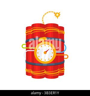 Le bacchette di dinamite rosse sono collegate al timer e al fusibile, mostrando un'esplosione imminente Illustrazione Vettoriale