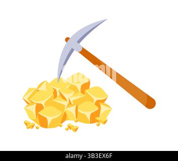 Estrazione di oro da piccone, concetto di estrazione di metalli preziosi Illustrazione Vettoriale