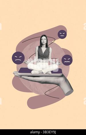 Collage poster dello schermo del dispositivo SIT su sfondo arancione con emozioni di rabbia Foto Stock