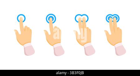 Mani che eseguono gesti sul touchscreen, toccando, facendo clic e zoom Illustrazione Vettoriale