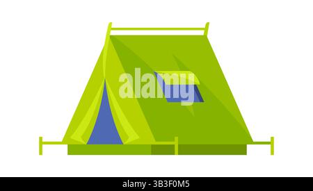 Tenda da campeggio verde con finestra aperta che invita gli avventurieri a esplorare la natura selvaggia Illustrazione Vettoriale