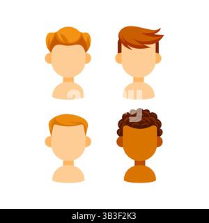 Quattro personaggi maschili che mostrano diverse acconciature ed etnie Illustrazione Vettoriale