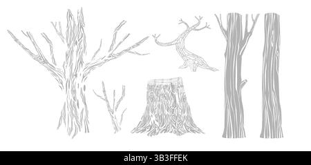 Set di colonne di legno, tronco di alberi Illustrazione Vettoriale