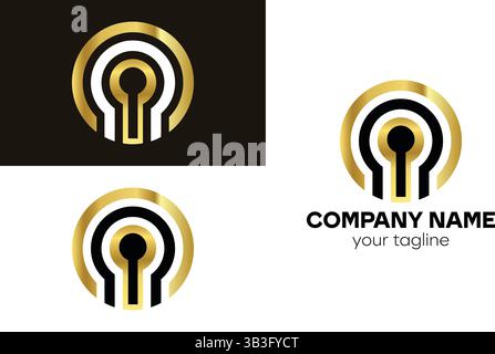 L'oro ruota intorno a una presentazione con il logo keyhole Illustrazione Vettoriale