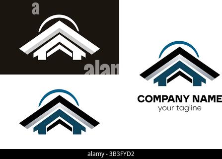 Tre loghi delle case con un semicerchio sopra il tetto Illustrazione Vettoriale