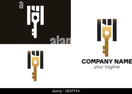 Logo chiave astratto con elementi di design minimalisti Illustrazione Vettoriale