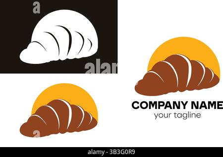 Delizioso design con logo croissant stilizzato per aziende di prodotti da forno, caffè e servizi alimentari Illustrazione Vettoriale