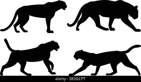 Elegante collezione di sagome prowling Panther e Big Cat raffiguranti Stealth e Wilderness Illustrazione Vettoriale