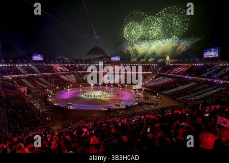 25 febbraio 2018 - Pyeongchang, Gangwon, Corea del Sud - gli intrattenitori si esibiscono durante il segmento di Pechino durante la cerimonia di chiusura dei Giochi Olimpici invernali di PyeongChang 2018 allo Stadio Olimpico di PyeongChang a Pyeongchang. (Immagine di credito: © GMC via cavo ZUMA) Foto Stock