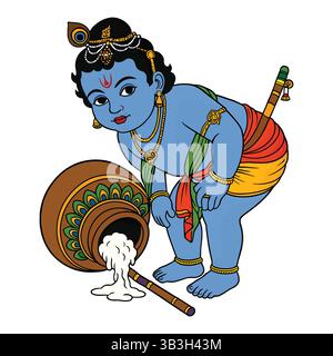 Adorabile Baby Krishna con Butter Pot Illustrazione Vettoriale