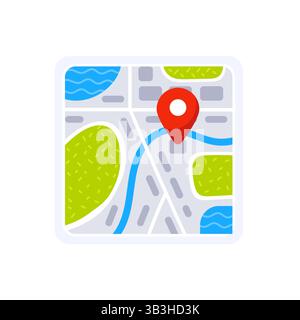 Contrassegno pin posizione rosso destinazione sull'app di navigazione Mappa città Illustrazione Vettoriale