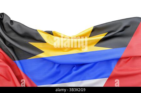 Bandiera di Antigua e Barbuda isolata su sfondo bianco con spazio di copia sopra. Rendering 3D. Foto Stock