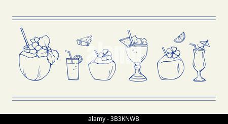 Set di scarabocchi con bevande tropicali Illustrazione Vettoriale