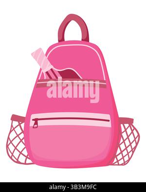 Zaino Pickleball rosa con paletta isolata su sfondo bianco. Elegante attrezzatura sportiva, perfetta per stili di vita attivi, allenamenti e giochi all'aperto Illustrazione Vettoriale