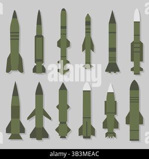 Space art, set di razzi, vettore isolato per icone, Web, cartolina spaziale, poster, stampa abbigliamento Illustrazione Vettoriale