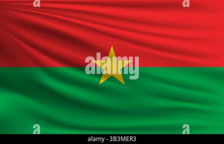 Bandiera vettoriale del Burkina Faso che ondeggia un'illustrazione di sfondo in stile primo piano Illustrazione Vettoriale
