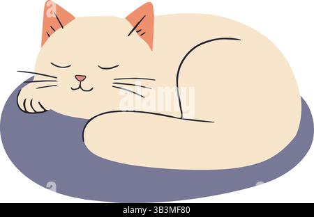 Gatto addormentato comodamente su un cuscino con un'espressione tranquilla. Illustrazione Vettoriale