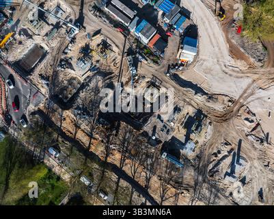 Vista aerea della fase 4 della costruzione del ponte meridionale a riga, Lettonia Foto Stock
