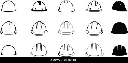 Vettore dell'icona dell'elmetto isolato su sfondo bianco. Caschi da moto. Casco da corsa. icona casco da costruzione. Casco di sicurezza Illustrazione Vettoriale