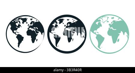 World Map Globe Vector - Earth Planet Illustration with Continents, Black Line Geography Icon for Travel and Business Illustrazione Vettoriale