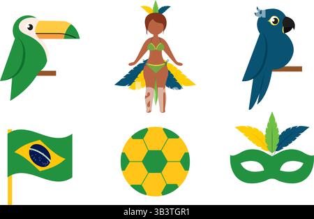 Set di icone piatte della cultura brasiliana. Illustrazione vettoriale Illustrazione Vettoriale