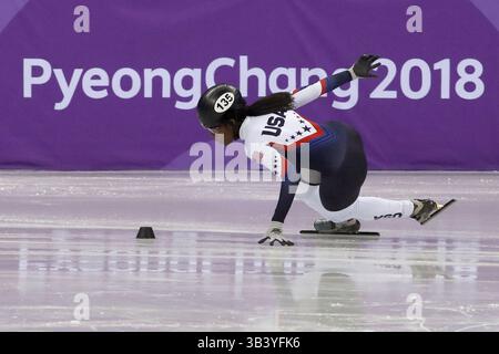 10 febbraio 2018 - Pyeongchang, COREA - Maame Biney (USA) nella Short Track femminile di 500 m durante i Giochi Olimpici invernali di Pyeongchang 2018. (Immagine di credito: © David McIntyre via ZUMA Wire) Foto Stock