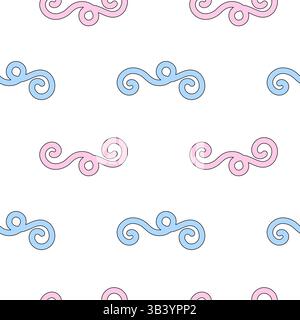 Motivo senza cuciture con rotelline rosa e blu su sfondo bianco. Perfetto per bambini, asilo nido, carta da parati, carta da imballaggio, confezione regalo e morbidezza Illustrazione Vettoriale
