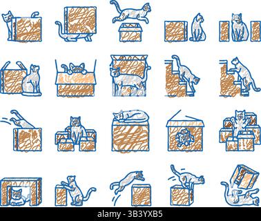 preposizionare le icone in lingua inglese disegnate a mano Illustrazione Vettoriale