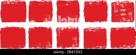 Set di sfondi per template rettangolari grunge. Grunge rosso. Texture grunge, cornice rettangolare e texture nera sporca. Forme rettangolari Illustrazione Vettoriale