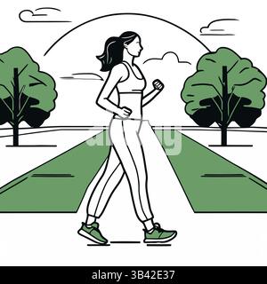 Donna che fa jogging nel parco: Fitness e stile di vita sano Vector Illustrazione Vettoriale