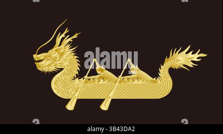 Illustrazione vettoriale della corsa in barca del drago d'oro per il Chinese Dragon Boat Festival Illustrazione Vettoriale