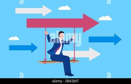 Illustrazione del concetto vettoriale dell'uomo d'affari che guida la freccia in avanti Illustrazione Vettoriale