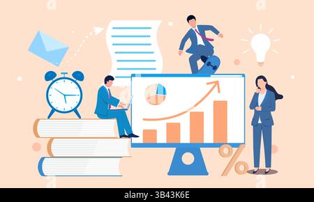 Illustrazione del concetto vettoriale dei dipendenti dell'azienda che pensano a come migliorare le prestazioni Illustrazione Vettoriale