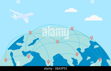 Illustrazione concettuale del viaggio - viaggiare in aereo in tutto il mondo Illustrazione Vettoriale